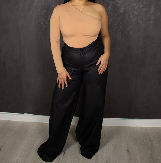 Faux Leather Wide Leg Pants