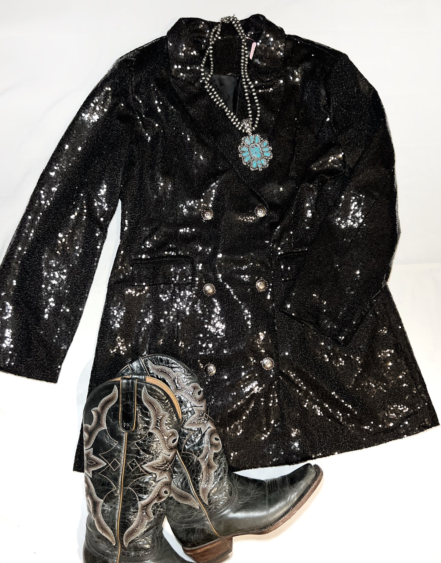 Black Button Down Sequin Coat/Dress