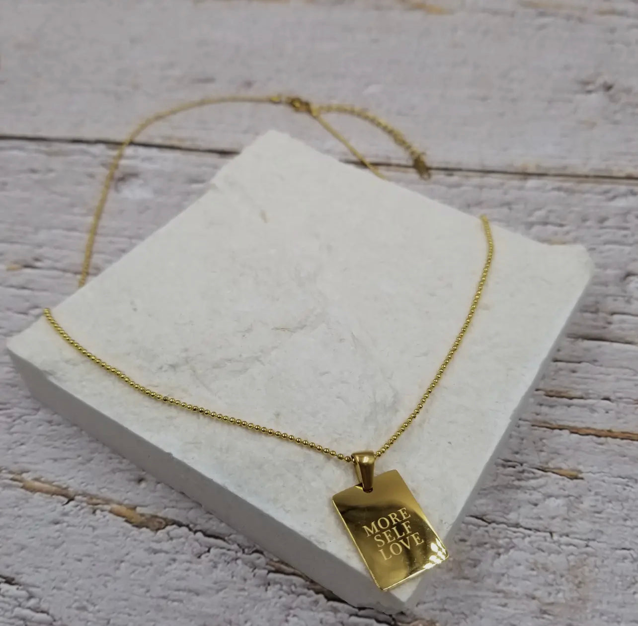 "More Self Love" 18K Gold Engraved Pendant Necklace
