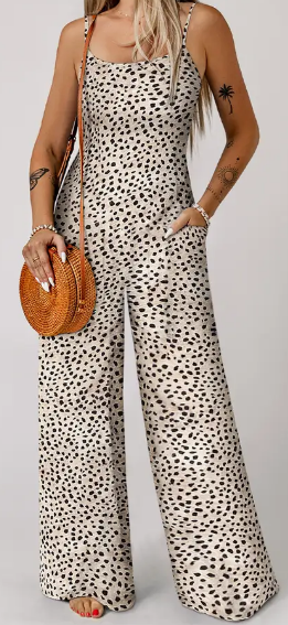 Leopard Print Wide Leg Jumpsuit