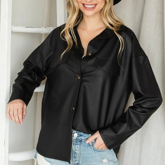 Lexi Faux Leather Button Up Top