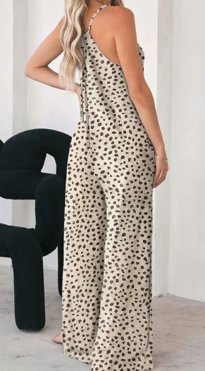 Leopard Print Wide Leg Jumpsuit